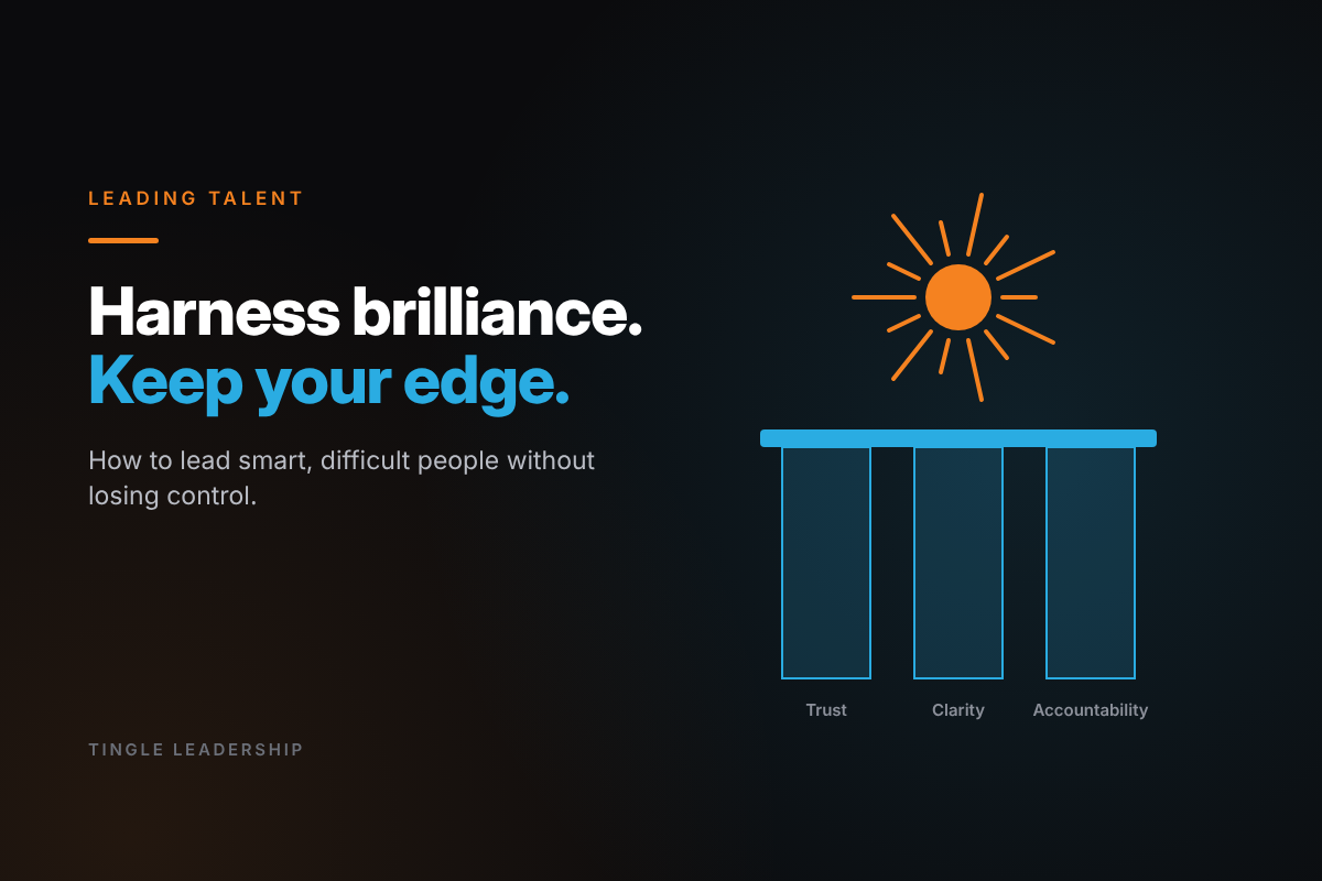 Leading Talent: Harness brilliance. Keep your edge. Tingle Leadership blog graphic.
