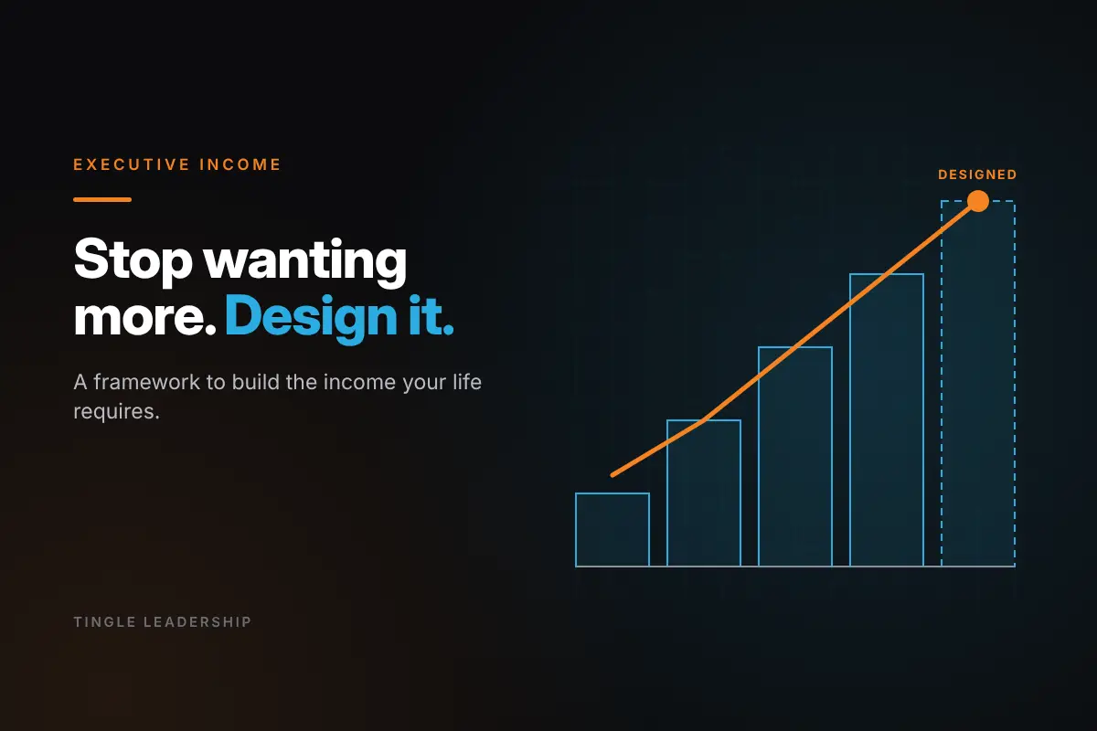 Executive Income: Stop wanting more. Design it. Tingle Leadership blog graphic.
