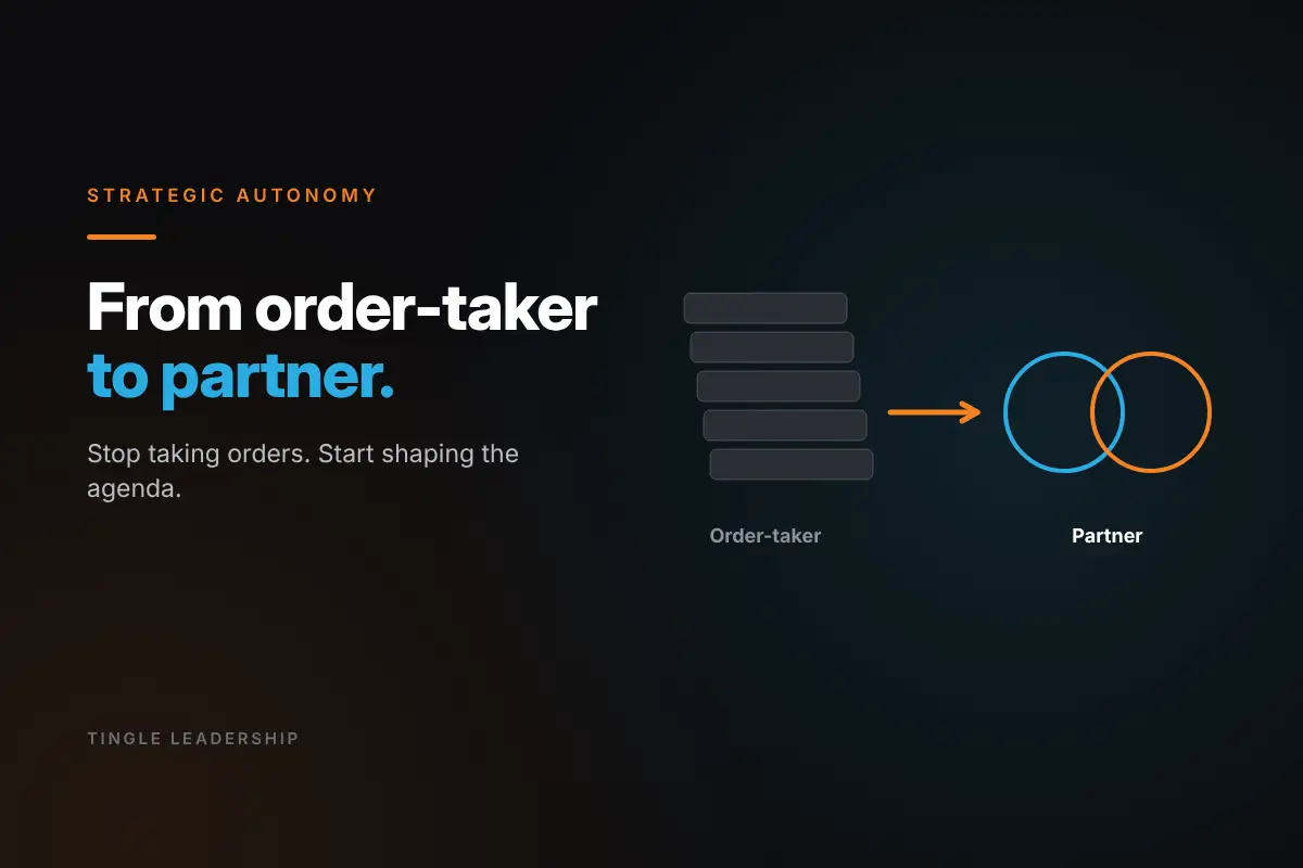 Strategic Autonomy: From order-taker to partner. Tingle Leadership blog graphic.