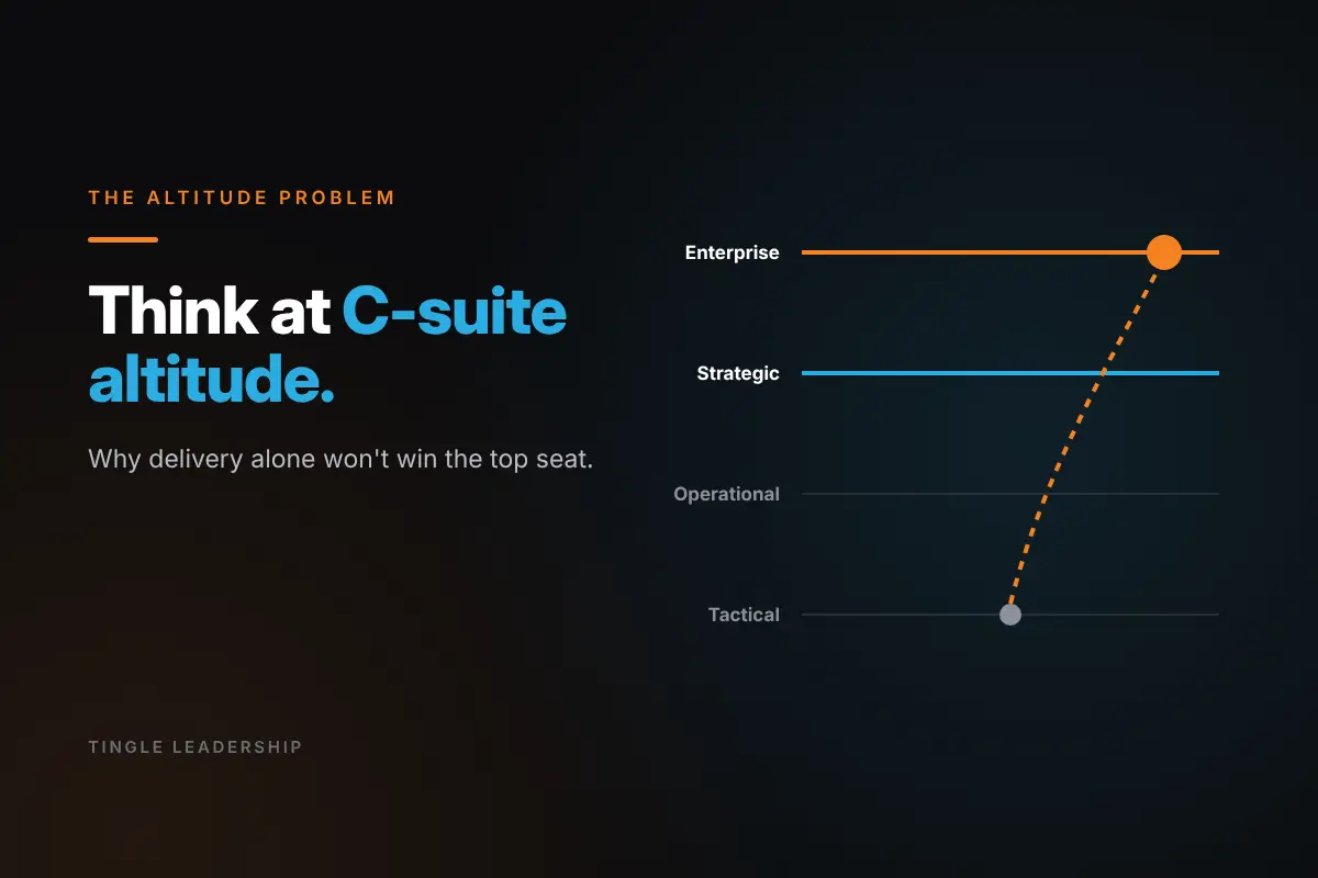 The Altitude Problem: Think at C-suite altitude. Tingle Leadership blog graphic.