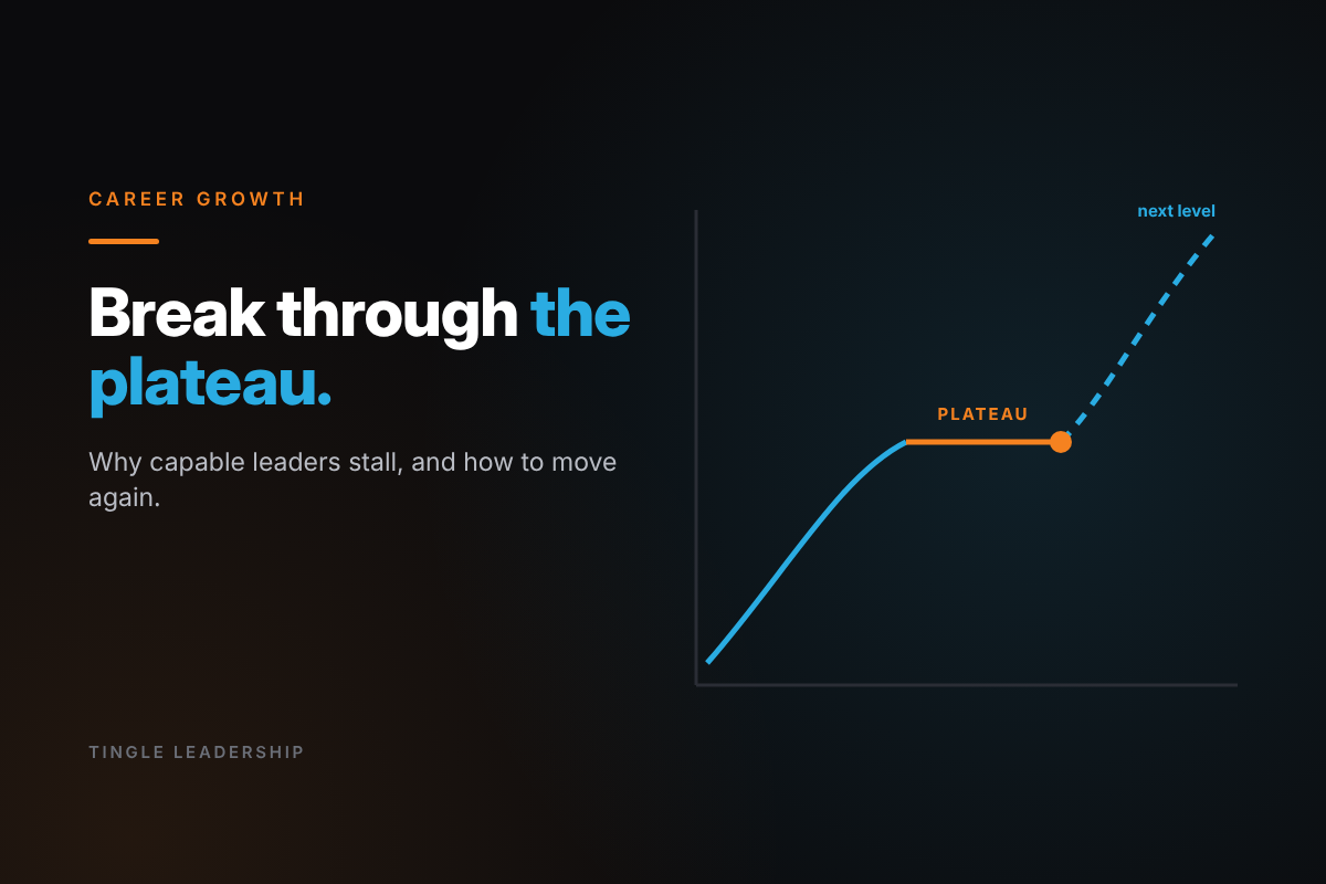 Career Growth: Break through the plateau. Tingle Leadership blog graphic.