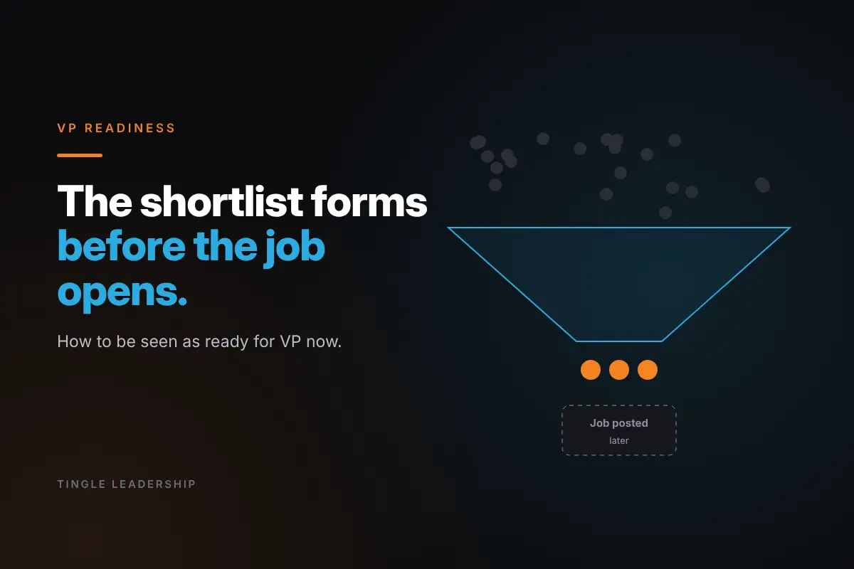 VP Readiness: The shortlist forms before the job opens. Tingle Leadership blog graphic.